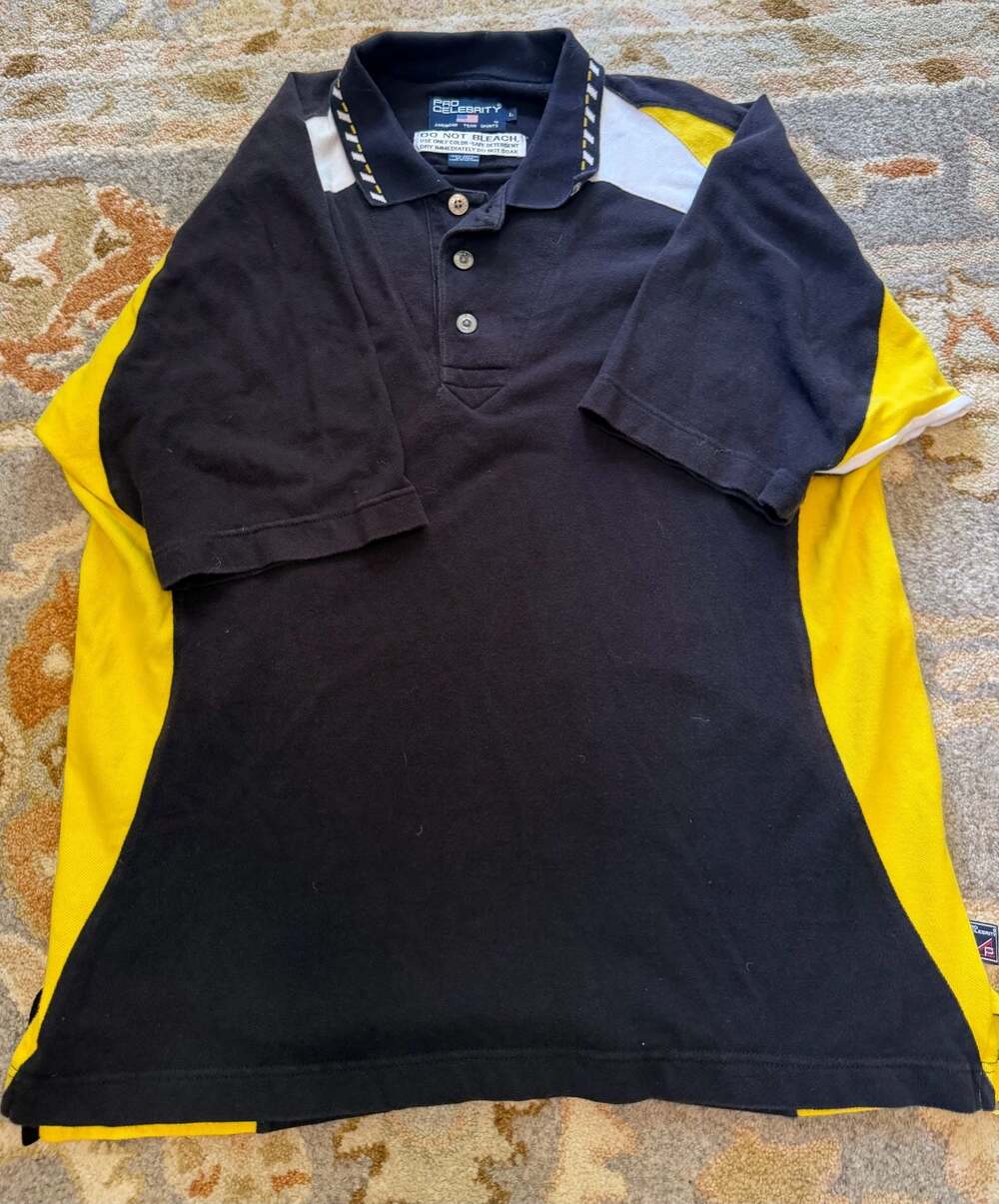 Pro Celebrity Colorblock Polo Shirt Black Yellow White Size L